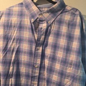 Haggar Casual Blue and Pink Plaid Men's Button Down Shirt